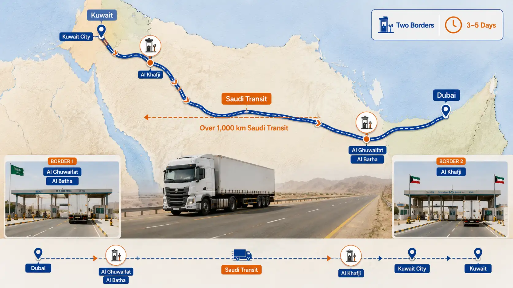 Dubai to Kuwait cargo route map