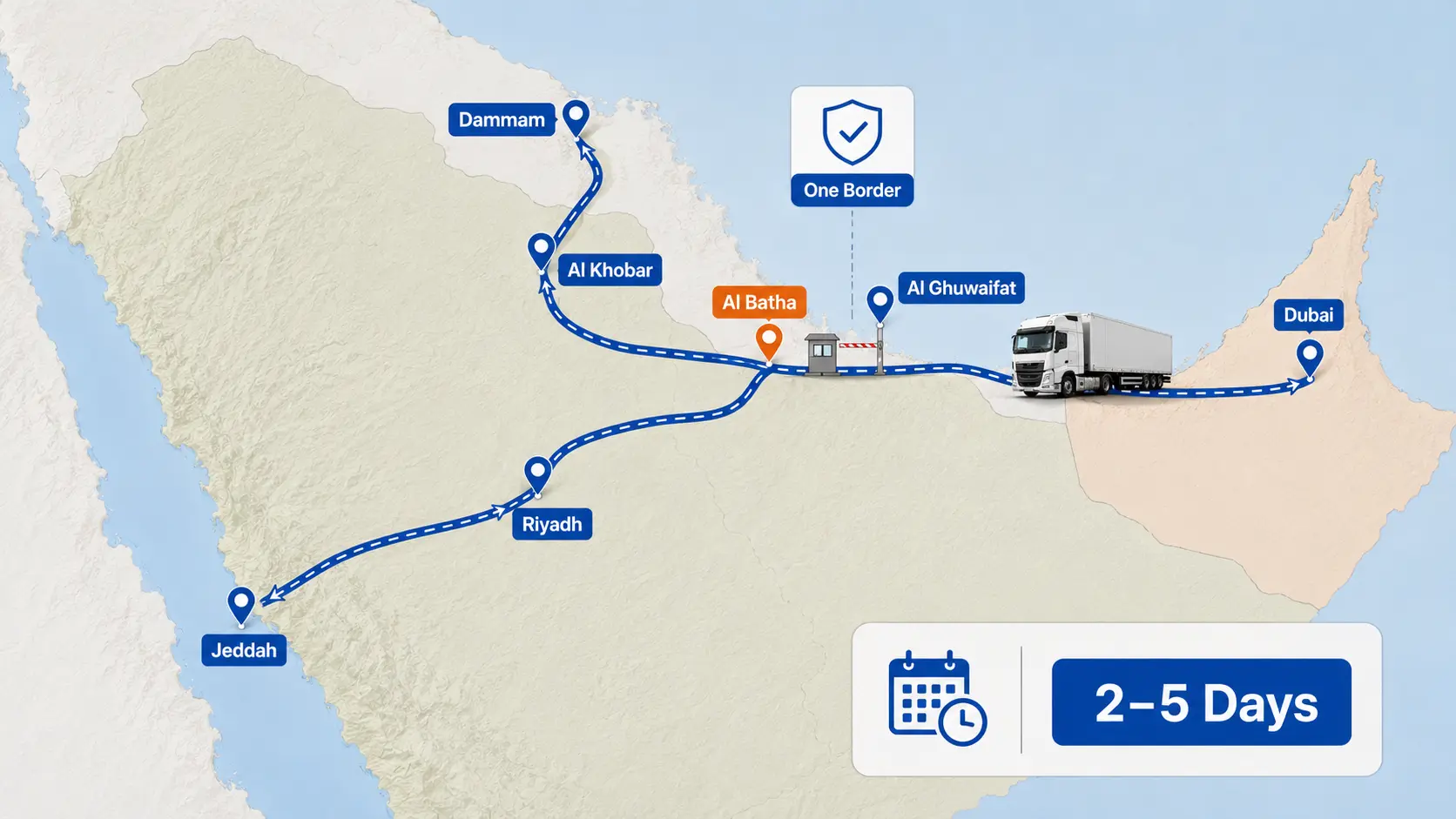 Dubai to Saudi Arabia cargo route map