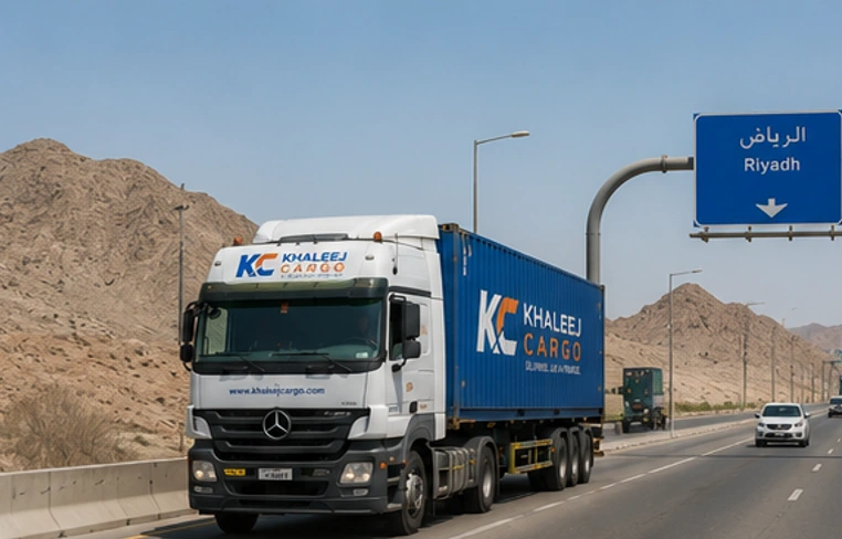 Khaleej Cargo truck on the road to Riyadh, Saudi Arabia