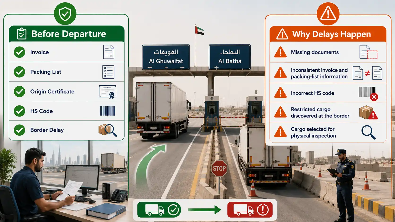 Dubai to Saudi Arabia border cargo customs clearance checklist