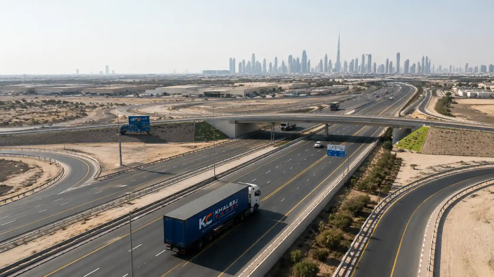 Khaleej Cargo road freight truck on a Dubai highway