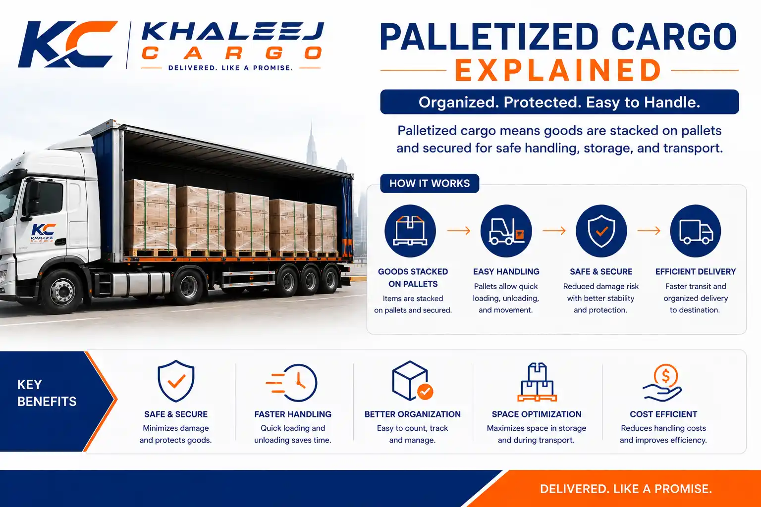 Palletized general cargo explainer for road freight in Dubai